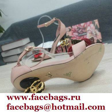 Dolce  &  Gabbana DG Logo Heel 10.5cm Black Red Roses Sandals Nude Pink 2022